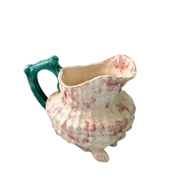 Great Bay Pottery Handcrafted Pink Spongeware Creamer Pitcher with Green Handle - Picture 6 of 11